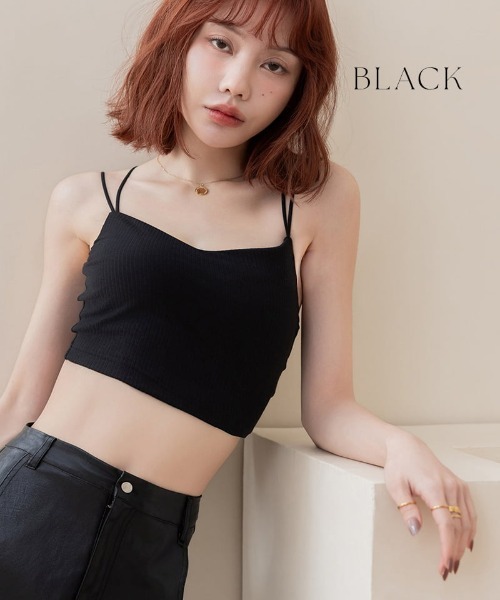 楽盛りブラトップ》ブラモネ リブクロップド丈3wayストラップ