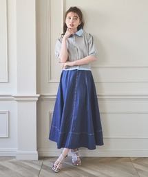 サイドベルトデニムフレアスカート