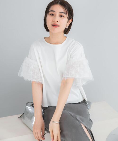 URBAN RESEARCH ROSSO WOMEN(アーバンリサーチ ロッソ)の「チュールドッキングTEEブラウス(Tシャツ/カットソー・レディース・ブラック/ホワイト・FREE)」の21枚目の写真