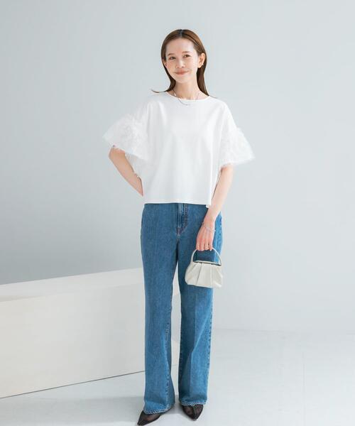 URBAN RESEARCH ROSSO WOMEN(アーバンリサーチ ロッソ)の「チュールドッキングTEEブラウス(Tシャツ/カットソー・レディース・ブラック/ホワイト・FREE)」の3枚目の写真