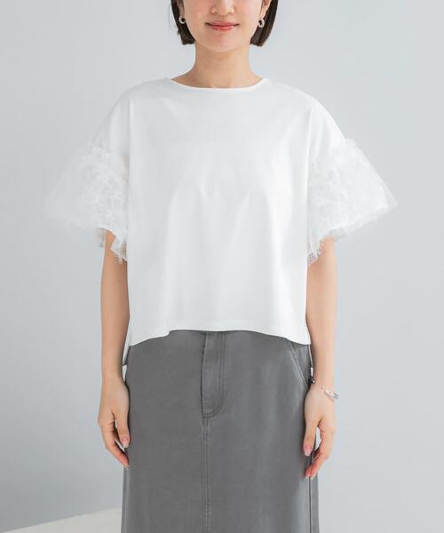 URBAN RESEARCH ROSSO WOMEN(アーバンリサーチ ロッソ)の「チュールドッキングTEEブラウス(Tシャツ/カットソー・レディース・ブラック/ホワイト・FREE)」の4枚目の写真
