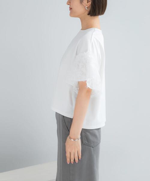 URBAN RESEARCH ROSSO WOMEN(アーバンリサーチ ロッソ)の「チュールドッキングTEEブラウス(Tシャツ/カットソー・レディース・ブラック/ホワイト・FREE)」の5枚目の写真