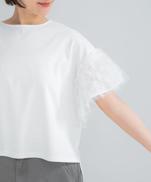 URBAN RESEARCH ROSSO WOMEN(アーバンリサーチ ロッソ)の「チュールドッキングTEEブラウス(Tシャツ/カットソー・レディース・ブラック/ホワイト・FREE)」の7枚目の写真