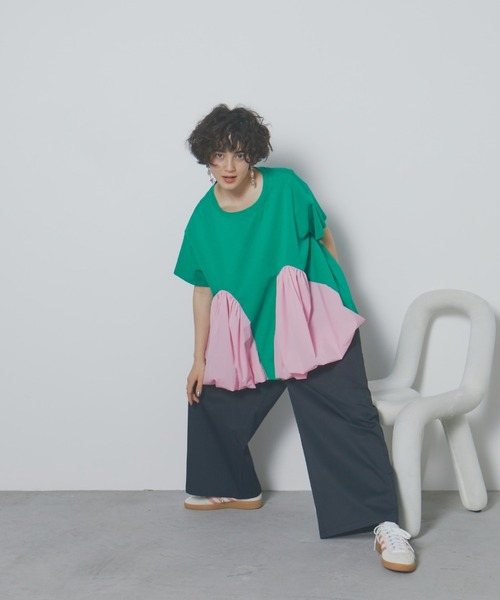manana suerte(マニャーナスエルテ)の「切替バルーンTシャツ(Tシャツ/カットソー・レディース・グリーン/ホワイト・FREE)」の8枚目の写真