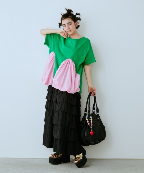 manana suerte(マニャーナスエルテ)の「切替バルーンTシャツ(Tシャツ/カットソー・レディース・グリーン/ホワイト・FREE)」の20枚目の写真
