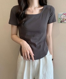 【美シルエット】スクエアネックフィットTシャツ
