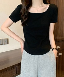 【美シルエット】スクエアネックフィットTシャツ