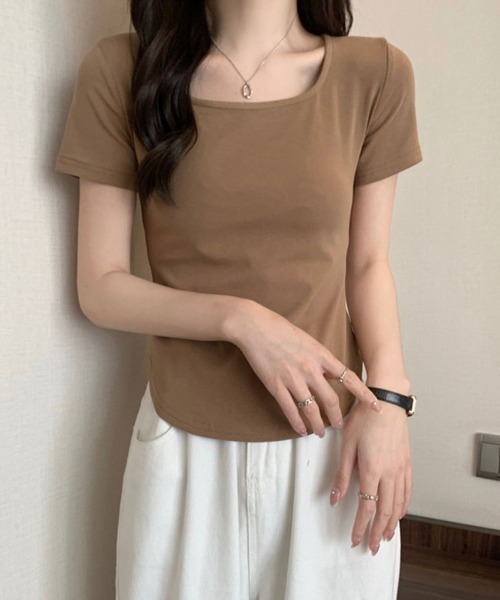 SallyLunn（サリーラン）の「【美シルエット】スクエアネックフィットTシャツ（Tシャツ/カットソー・レディース・ベージュ/ブラック/グレー/ホワイト・LARGE/MEDIUM）」の21枚目の写真