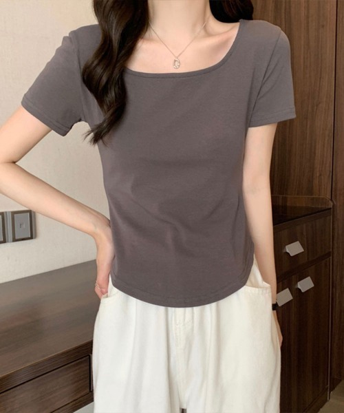 SallyLunn（サリーラン）の「【美シルエット】スクエアネックフィットTシャツ（Tシャツ/カットソー・レディース・ベージュ/ブラック/グレー/ホワイト・LARGE/MEDIUM）」の15枚目の写真