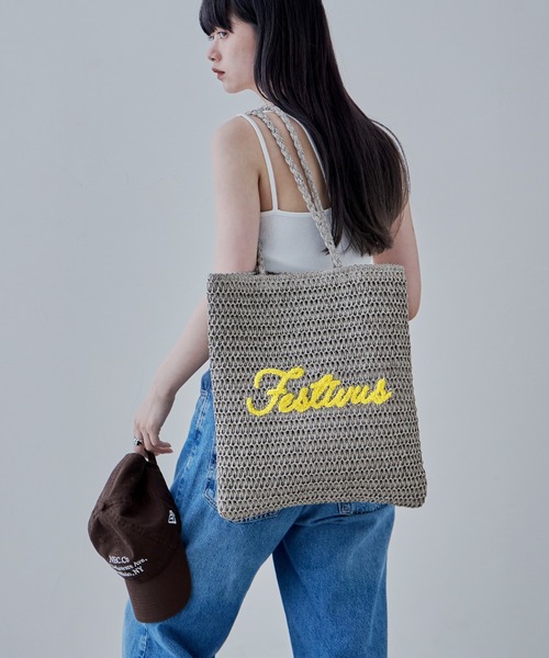 etoll.(エトル)の「サガラ刺繍ペーパートートバッグ(かごバッグ・レディース・ライトベージュ/ベージュ/グレー・FREE)」の2枚目の写真