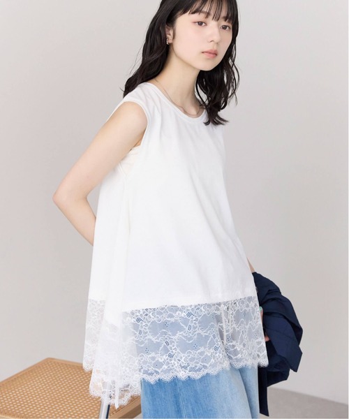 pocket(ポケット)の「裾レースドッキングノースリプルオーバー(Tシャツ/カットソー・レディース・ブラック/オフホワイト・FREE)」の3枚目の写真