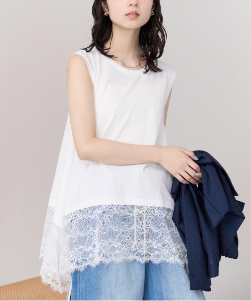 pocket(ポケット)の「裾レースドッキングノースリプルオーバー(Tシャツ/カットソー・レディース・ブラック/オフホワイト・FREE)」の4枚目の写真