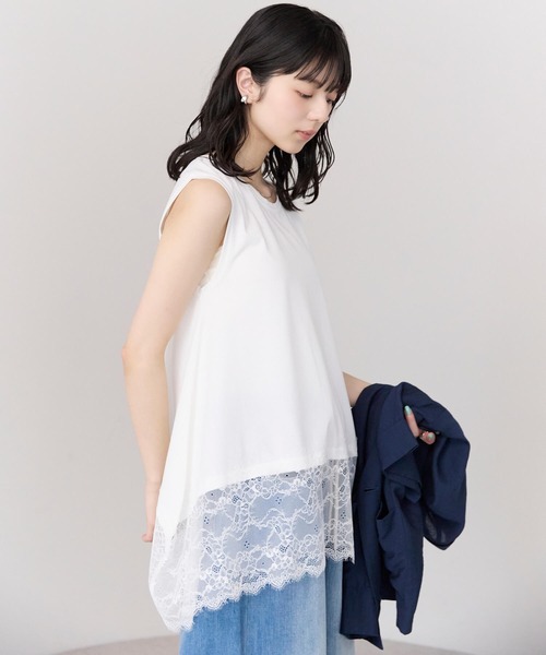 pocket(ポケット)の「裾レースドッキングノースリプルオーバー(Tシャツ/カットソー・レディース・ブラック/オフホワイト・FREE)」の5枚目の写真