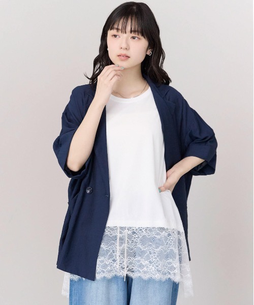 pocket(ポケット)の「裾レースドッキングノースリプルオーバー(Tシャツ/カットソー・レディース・ブラック/オフホワイト・FREE)」の6枚目の写真