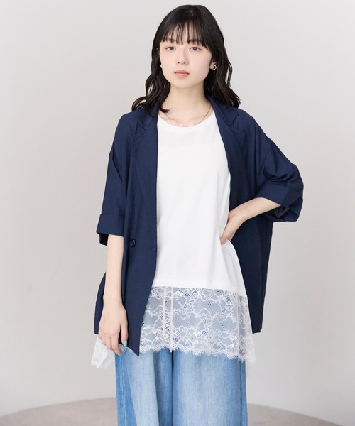 pocket(ポケット)の「裾レースドッキングノースリプルオーバー(Tシャツ/カットソー・レディース・ブラック/オフホワイト・FREE)」の7枚目の写真
