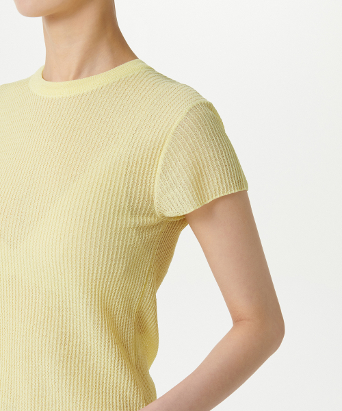 MUSINSA STANDARD WOMAN（ムシンサスタンダードウーマン）の「ウィメンズシアーテクスチャークルネック半袖ニット[レモン]（ニット/セーター・レディース・その他・LARGE/SMALL/MEDIUM/X-SMALL）」の5枚目の写真