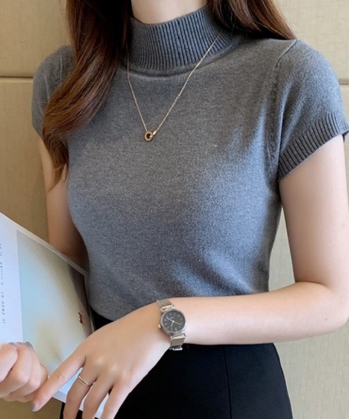 Beststore(ベストストア)の「「上品で洗練された印象に」大人のきれいめ半袖ハイネックニットトップス(ニット/セーター・レディース・ダークグリーン/ライトベージュ/ブラック/グリーン/ホワイト/グレー・FREE)」の13枚目の写真