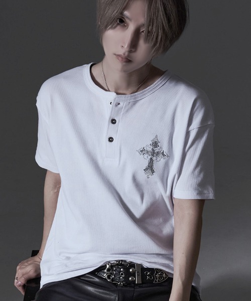 RUDOL(ルドル)の「『RUDOL/ルドル』ラインストーンデザインテレコヘンリーネックTシャツ(Tシャツ/カットソー・メンズ・ブラック系2/ブラック系1/ホワイト系2/ホワイト系1・L/M)」の5枚目の写真