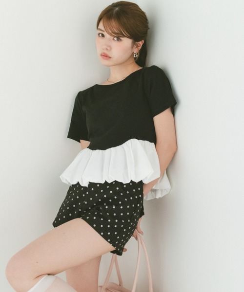 VANNIE U(ヴァニーユー)の「ドットアソートラウンドカットバルーンリブトップス(Tシャツ/カットソー・レディース・ブラック系その他/ブラック/グレー系その他・FREE)」の2枚目の写真
