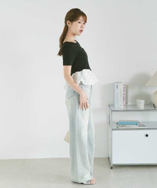 VANNIE U(ヴァニーユー)の「ドットアソートラウンドカットバルーンリブトップス(Tシャツ/カットソー・レディース・ブラック系その他/ブラック/グレー系その他・FREE)」の4枚目の写真