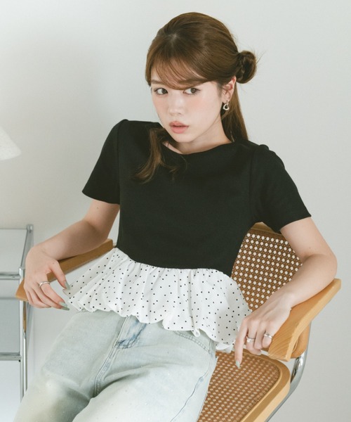 VANNIE U(ヴァニーユー)の「ドットアソートラウンドカットバルーンリブトップス(Tシャツ/カットソー・レディース・ブラック系その他/ブラック/グレー系その他・FREE)」の7枚目の写真