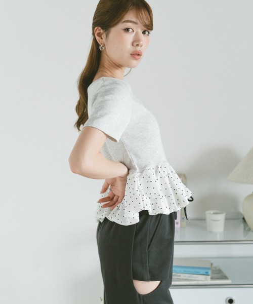 VANNIE U(ヴァニーユー)の「ドットアソートラウンドカットバルーンリブトップス(Tシャツ/カットソー・レディース・ブラック系その他/ブラック/グレー系その他・FREE)」の14枚目の写真
