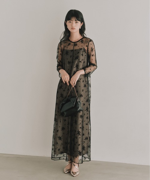 kaene(カエン)の「フロッキーサテン2wayドレス【結婚式 二次会 同窓会 成人式 パーティードレス】(ドレス・レディース・カーキ/ネイビー/ブラック×ベージュ・S/M)」の2枚目の写真
