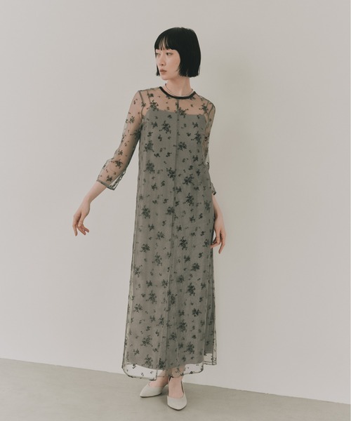 kaene(カエン)の「フロッキーサテン2wayドレス【結婚式 二次会 同窓会 成人式 パーティードレス】(ドレス・レディース・カーキ/ネイビー/ブラック×ベージュ・S/M)」の4枚目の写真