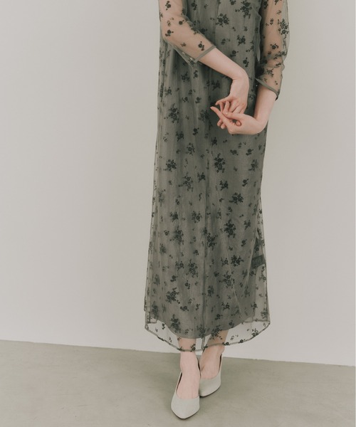 kaene(カエン)の「フロッキーサテン2wayドレス【結婚式 二次会 同窓会 成人式 パーティードレス】(ドレス・レディース・カーキ/ネイビー/ブラック×ベージュ・S/M)」の9枚目の写真