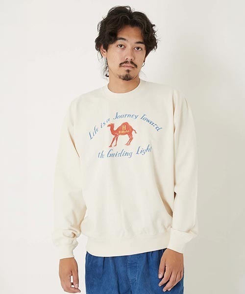 HOLLYWOOD RANCH MARKET（ハリウッドランチマーケット）の「WWスラブインレー ジャーニーキャメルカラーフロッククルーネックプルオーバー（スウェット・メンズ・チャコール/ナチュラル・S/M/XL/L）」の3枚目の写真