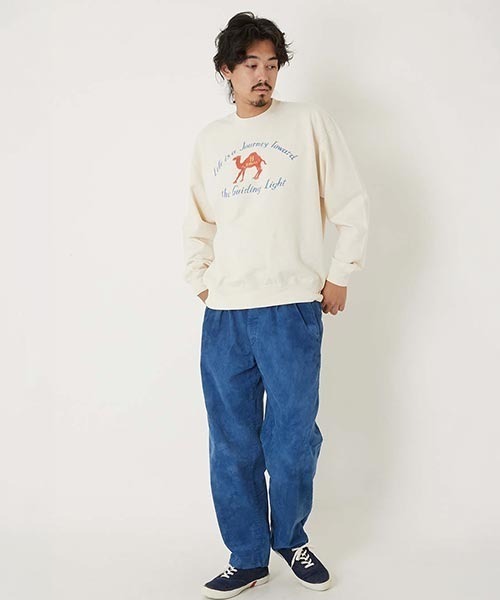 HOLLYWOOD RANCH MARKET（ハリウッドランチマーケット）の「WWスラブインレー ジャーニーキャメルカラーフロッククルーネックプルオーバー（スウェット・メンズ・チャコール/ナチュラル・S/M/XL/L）」の4枚目の写真