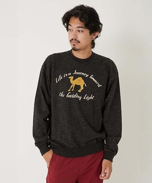 HOLLYWOOD RANCH MARKET（ハリウッドランチマーケット）の「WWスラブインレー ジャーニーキャメルカラーフロッククルーネックプルオーバー（スウェット・メンズ・チャコール/ナチュラル・S/M/XL/L）」の5枚目の写真