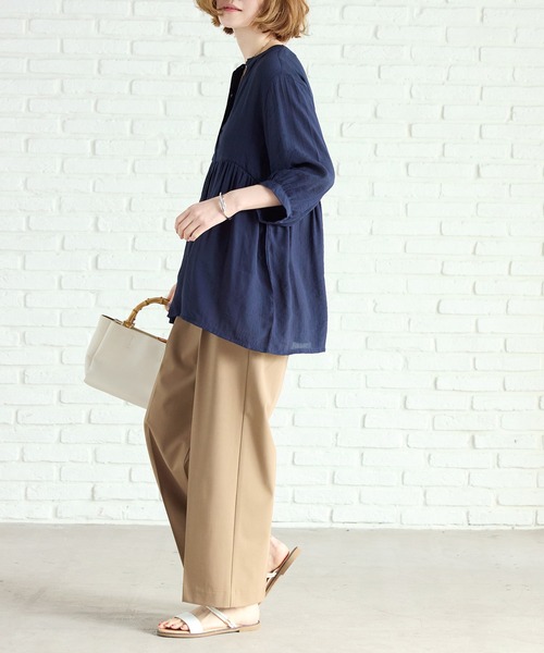 BELLUNA PLUS(ベルーナ)の「【2点セット】スラブ素材ペプラムチュニック インナー付き(シャツ/ブラウス・レディース・ストライプ/ライラック/ラベンダー/ネイビー・MEDIUM/LARGE/X-LARGE)」の10枚目の写真