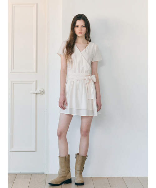 ETMON（エトモン）の「Wrap Tie Mini Dress, Cream（ワンピース・レディース・その他・SMALL/MEDIUM）」の2枚目の写真