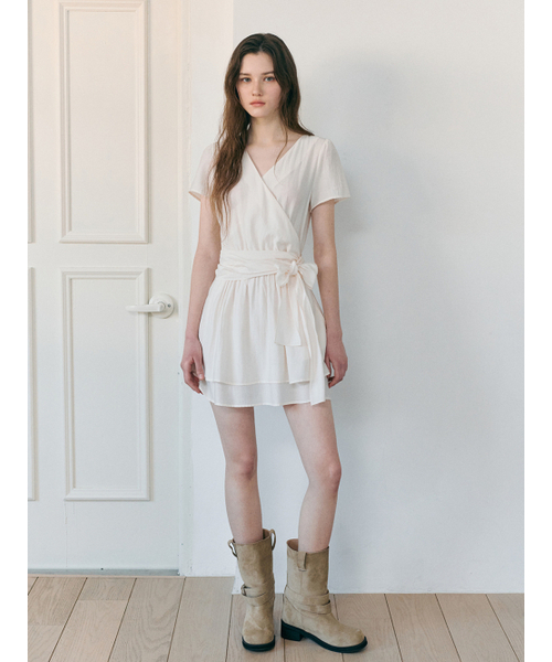 ETMON（エトモン）の「Wrap Tie Mini Dress, Cream（ワンピース・レディース・その他・SMALL/MEDIUM）」の4枚目の写真