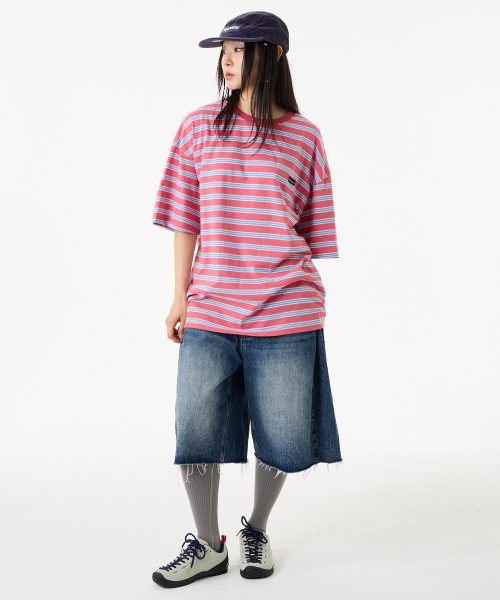 UNKNOWN PLANET(アンノウンプラネット)の「ルーズストライプハーフスリーブピンク(Tシャツ/カットソー・レディース・その他・FREE/MEDIUM/SMALL)」の5枚目の写真