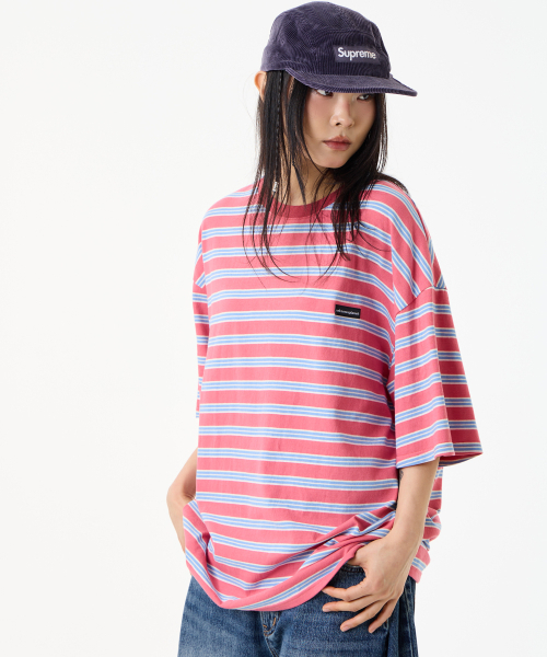 UNKNOWN PLANET(アンノウンプラネット)の「ルーズストライプハーフスリーブピンク(Tシャツ/カットソー・レディース・その他・FREE/MEDIUM/SMALL)」の6枚目の写真