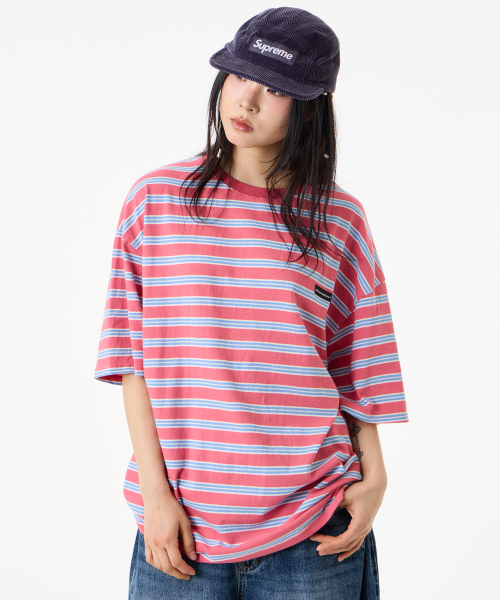 UNKNOWN PLANET(アンノウンプラネット)の「ルーズストライプハーフスリーブピンク(Tシャツ/カットソー・レディース・その他・FREE/MEDIUM/SMALL)」の7枚目の写真