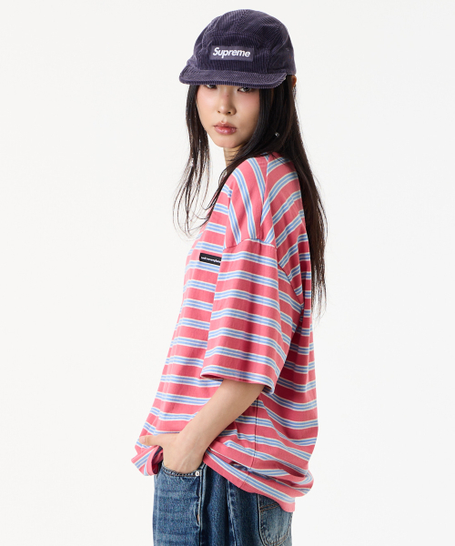 UNKNOWN PLANET(アンノウンプラネット)の「ルーズストライプハーフスリーブピンク(Tシャツ/カットソー・レディース・その他・FREE/MEDIUM/SMALL)」の8枚目の写真