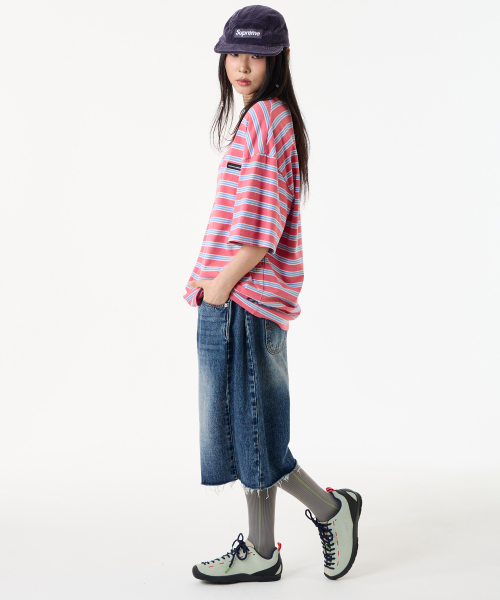UNKNOWN PLANET(アンノウンプラネット)の「ルーズストライプハーフスリーブピンク(Tシャツ/カットソー・レディース・その他・FREE/MEDIUM/SMALL)」の9枚目の写真
