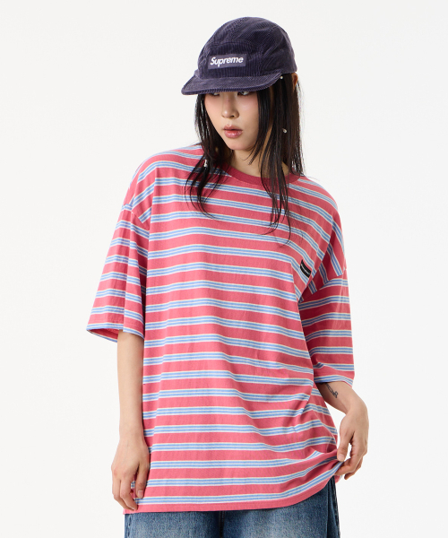 UNKNOWN PLANET(アンノウンプラネット)の「ルーズストライプハーフスリーブピンク(Tシャツ/カットソー・レディース・その他・FREE/MEDIUM/SMALL)」の10枚目の写真