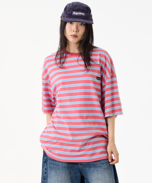 UNKNOWN PLANET(アンノウンプラネット)の「ルーズストライプハーフスリーブピンク(Tシャツ/カットソー・レディース・その他・FREE/MEDIUM/SMALL)」の12枚目の写真