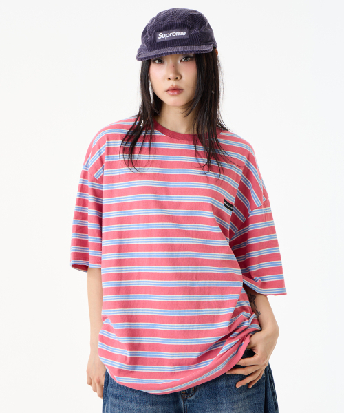 UNKNOWN PLANET(アンノウンプラネット)の「ルーズストライプハーフスリーブピンク(Tシャツ/カットソー・レディース・その他・FREE/MEDIUM/SMALL)」の15枚目の写真