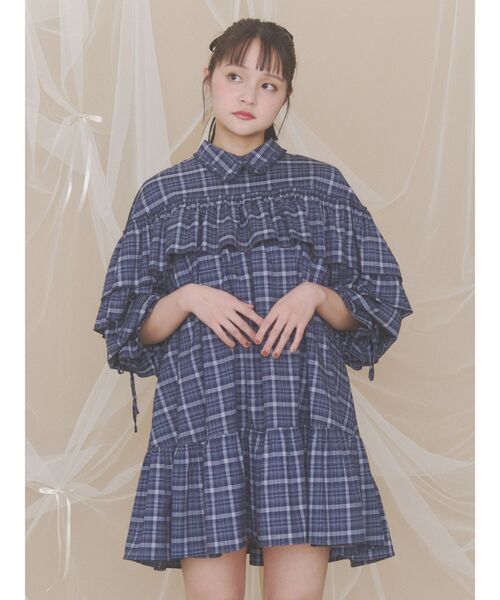 merry jenny(メリージェニー)の「チェックフリルシャツミニワンピース(ワンピース・レディース・ネイビー/ブラウン/レッド・FREE)」の2枚目の写真