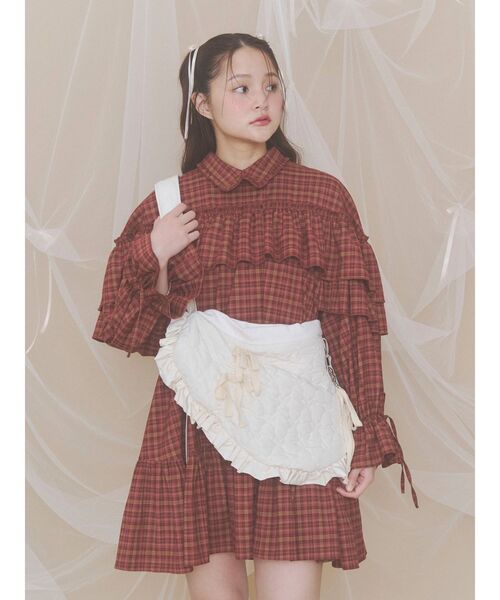 merry jenny(メリージェニー)の「チェックフリルシャツミニワンピース(ワンピース・レディース・ネイビー/ブラウン/レッド・FREE)」の12枚目の写真