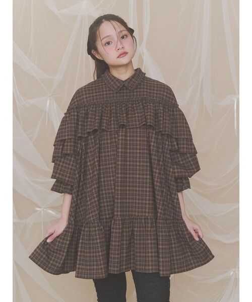 merry jenny(メリージェニー)の「チェックフリルシャツミニワンピース(ワンピース・レディース・ネイビー/ブラウン/レッド・FREE)」の17枚目の写真