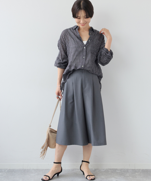 JOURNAL STANDARD relume(ジャーナルスタンダード レリューム)の「シャーリングチェックシャツ(シャツ/ブラウス・レディース・ブラック/ネイビー/ベージュ/ホワイト・FREE)」の5枚目の写真