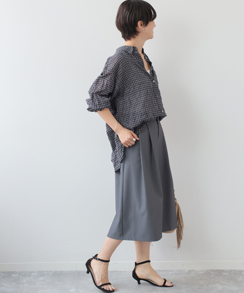 JOURNAL STANDARD relume(ジャーナルスタンダード レリューム)の「シャーリングチェックシャツ(シャツ/ブラウス・レディース・ブラック/ネイビー/ベージュ/ホワイト・FREE)」の8枚目の写真