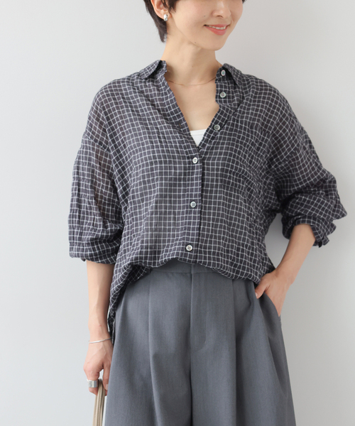 JOURNAL STANDARD relume(ジャーナルスタンダード レリューム)の「シャーリングチェックシャツ(シャツ/ブラウス・レディース・ブラック/ネイビー/ベージュ/ホワイト・FREE)」の9枚目の写真
