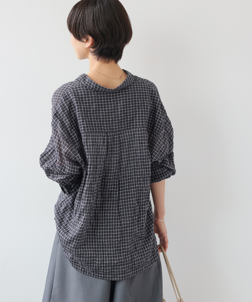 JOURNAL STANDARD relume(ジャーナルスタンダード レリューム)の「シャーリングチェックシャツ(シャツ/ブラウス・レディース・ブラック/ネイビー/ベージュ/ホワイト・FREE)」の11枚目の写真